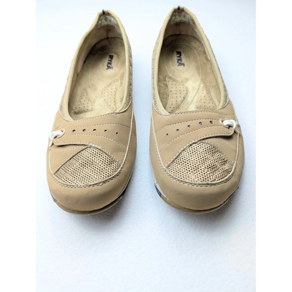 Ryka Women Tan Cream Mesh Slip On Ballet Flats Walking Shoes Size 11 A81638